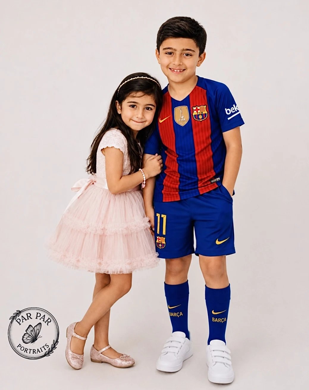 Brother and sister standing together in the North York studio, Toronto family photography